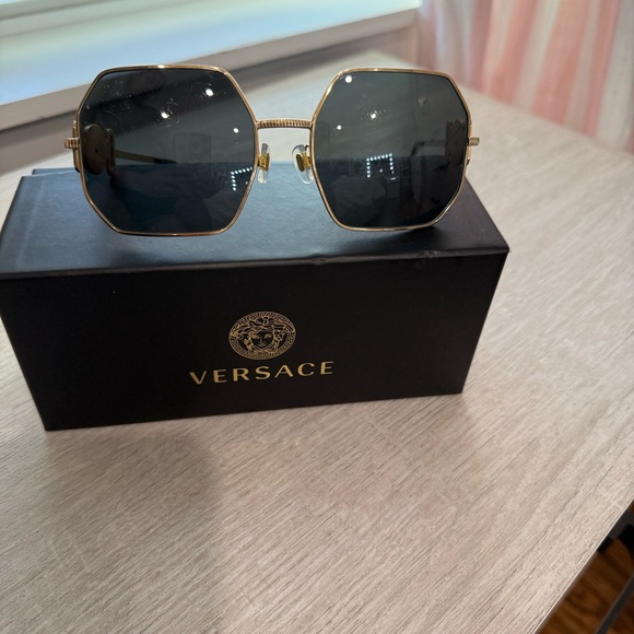 Versace Hexagonal Black and Gold Sunglasses
